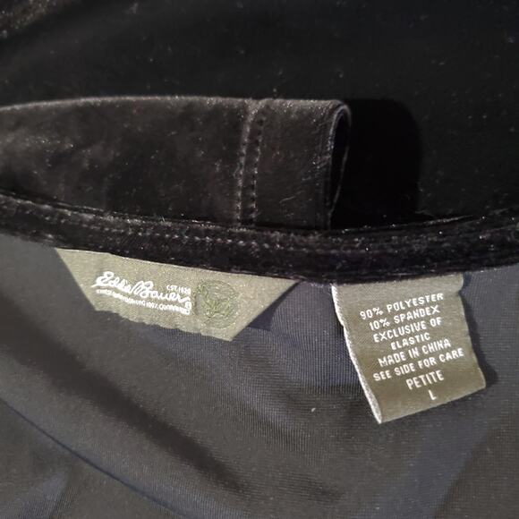 Eddie Bauer Smocked Black Velour Crossover Surplice Neck Midi Dress Womens LP - Picture 7 of 11